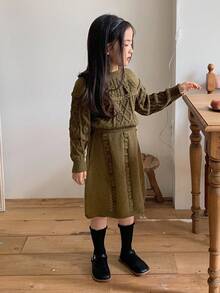 DAZY Young Girls Casual Solid Color Knitted Sweater And Skirt Set, Autumn/Winter - Green - View 7