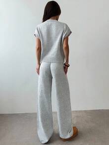 Firerie 女士时尚休闲度假 3D 扭纹圆领无袖毛衣上衣和裤子毛衣套装，休闲宽松裤套装，秋冬灰色扭纹毛衣套装 - 灰色 - 查看 10