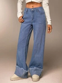 SHEIN Forever 21 Quần Jeans Nữ Quần Jeans Cạp Thấp Quần Jeans Công Sở Thường Ngày Cho Nữ Quần Ống Rộng Y2k Trang Phục Công Sở Cho Nữ Quần Baggy Quần Mùa Hè Trang Phục Thường Ngày Cho Nữ Quần Jeans Xanh Quần Mùa Hè Cho Nữ Quần Jeans Denim Quần Áo Hippie Cho Nữ - Màu xanh nhạt - Xem 3