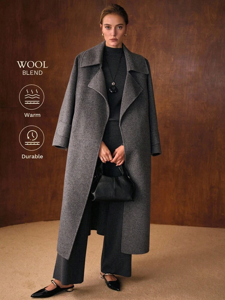 WOOL OVERSIZED LAPEL DOUBLE-FACED CINCHED WAIST COAT, AUTUMN/WINTER