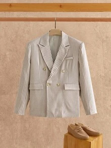 HIMLAND Men's Casual Woven Contrast Collar Striped Slim Fit Blazer, Old Money, For Fall Winter