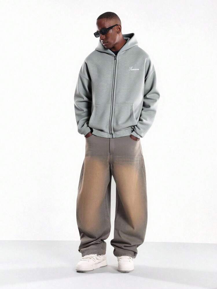 Full Zip Hoodie With Ribbed Cuffs And Pockets