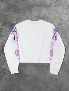 ROMWE MEN Street Life Men's Minimalist Street Print Long Sleeve Pullover Sweatshirt, Fall - White - View 2