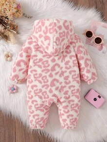 SHEIN 女婴休闲简约连帽拉链连体衣，冬季