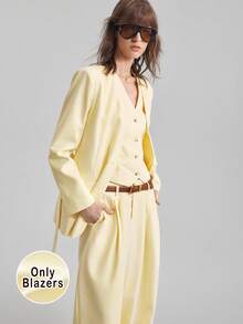 Ontre 2025秋冬新款女士纯色西装外套、优雅婚礼宾客礼服、教堂商务休闲装、百搭轻便夹克 - 黃色 - 查看 5