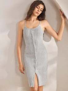 Ocili 女式罗纹前扣吊带背心连衣裙家居服 - 淺灰色 - 查看 3
