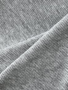 Elamini 1 chiếc áo thun nữ màu xám, cổ vuông có bèo nhún, dệt kim gân, co giãn, phù hợp cho mặc hàng ngày, đi làm, mùa tựu trường. - Xám - Xem 7