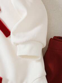 Cozy Pixies 2 Stücke/Set Kleine Mädchen Weihnachten Candy Cane Farbblock Schleife Dekor Rundhals Langarm Kapuzen Sweatshirt und Jogginghose mit elastischem Bund - Rot - Übersicht 5
