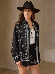 Wildy 2 pezzi Set casual da donna con top a maniche lunghe e pantaloncini con coulisse