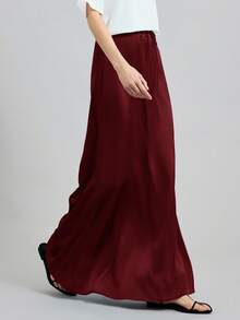 Ontre 2025 秋冬及踝长缎面修身长裙，侧面隐形拉链，现代优雅浪漫休闲百搭，适合通勤、办公室、婚礼宾客、海滩度假、音乐会、圣诞节、万圣节派对 - 酒紅色 - 查看 5