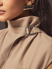 Hauture Bộ đồ liền thân không tay cổ đứng gợi cảm dành cho nữ với chi tiết thắt lưng thời trang - Lạc đà - Xem 2