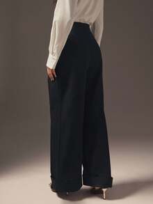 Hauture 女士办公室休闲高腰褶皱阔腿长裤 - 黑色 - 查看 5