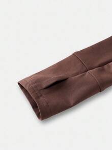 SHEIN Serisse Kids Bộ 2 món áo thun tay dài màu nâu cà phê trơn đơn giản và quần ống loe cho bé gái tuổi teen, phù hợp mặc hàng ngày vào mùa thu/đông - Cà phê nâu - Xem 9