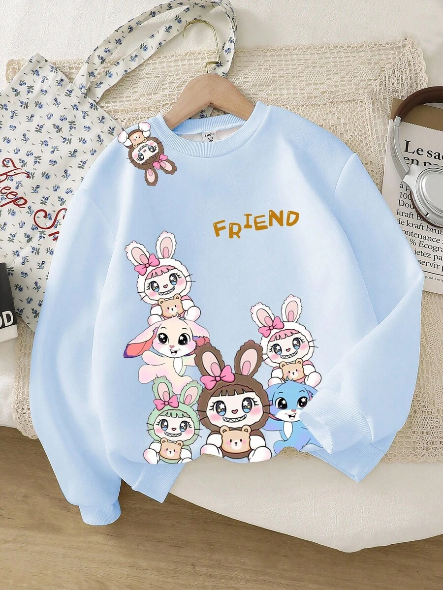 WIWIQS Women's Bunny Graphic Easter Sweatshirt - Cute Rabbit Print Pullover With Raglan Sleeves