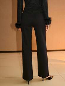 MOTF PREMIUM 水钻直筒牛仔裤 - 黑色 - 查看 6