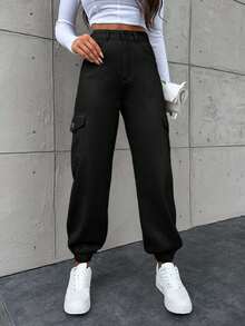 EURMUSE Women's Casual Pocket Drawstring Jeans - Black - View 6