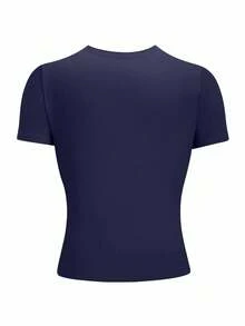 INAWLY 海军蓝加大码女式修身圆领 T 恤 - 藏蓝色 - 查看 2