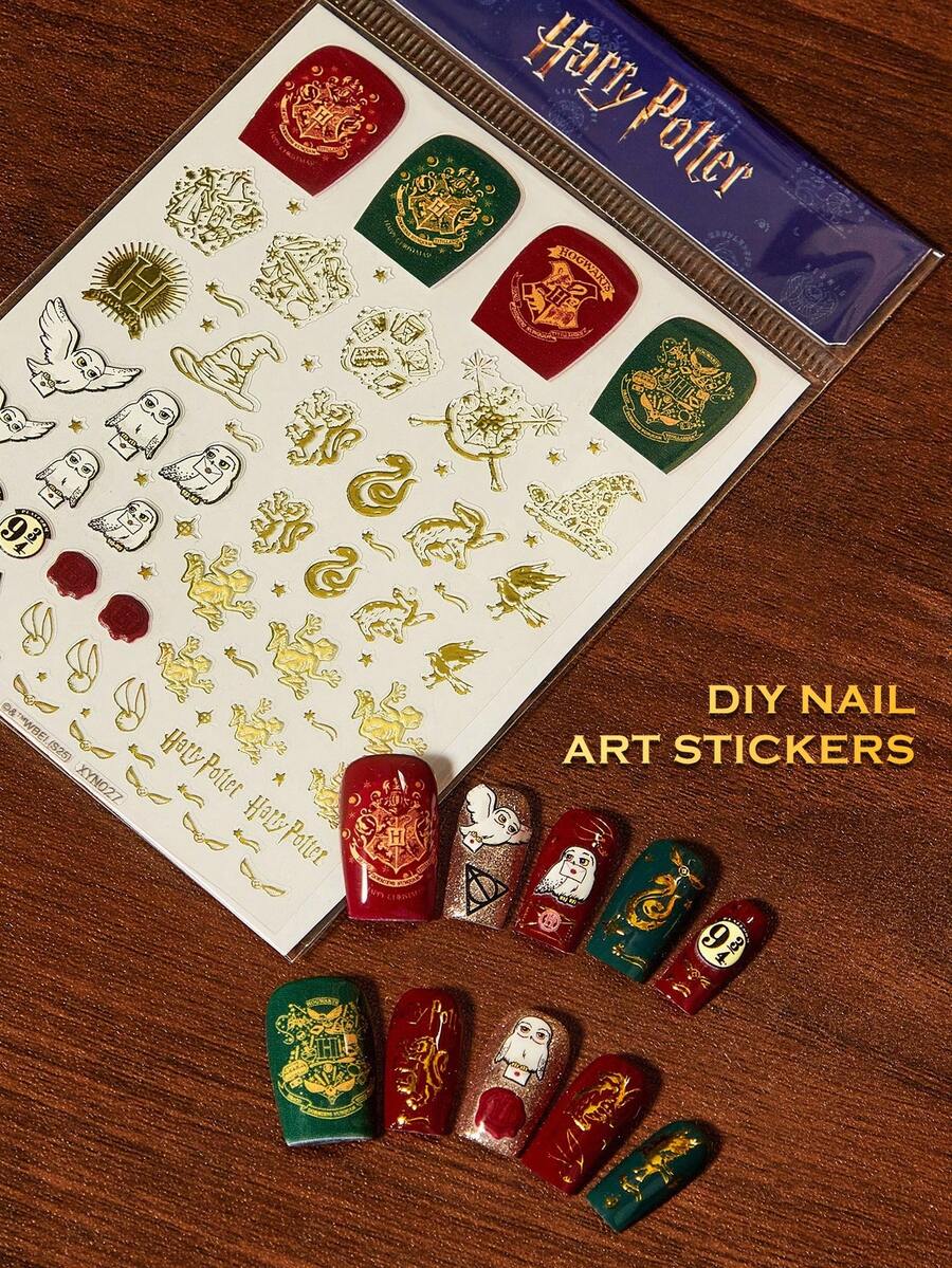HARRY POTTER X SHEIN Fashionable 3D Relief Hot Stamping Nail Art Decorative Stickers Waterproof Self-Adhesive,Free Of Baking Lamp,Nail Accessories,Hedwig,Golden Snitch,Nail Decals, Nail Supplies, Nail Charms, Nail Stuff, Nails Press On, Salon DIY Sliding Nail Art Decoration, Nail Tech Must Haves,Nails Press On,Nail Tips,Manicure Sliders Decor - Multicolor - View 1