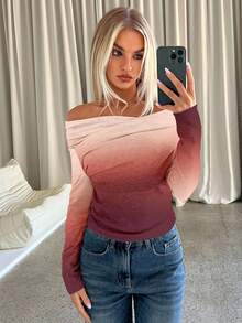 Aloruh 女士秋冬休闲百搭图案垂坠修身长袖 T 恤，适合日常穿着、波西米亚度假、音乐节、凉爽秋季、秋季上衣，适合约会穿着 - 彩色 - 查看 4