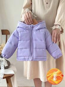 SHEIN Baby Girl's Versatile Casual Thickened Padded Coat Suitable For Winter Daily Wear Fall - Purple - View 1