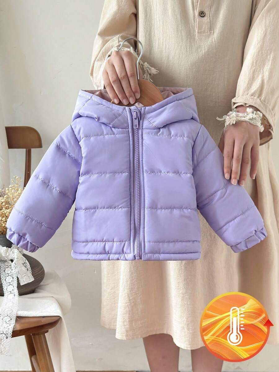 SHEIN Baby Girl's Versatile Casual Thickened Padded Coat Suitable For Winter Daily Wear Fall - Purple - View 1