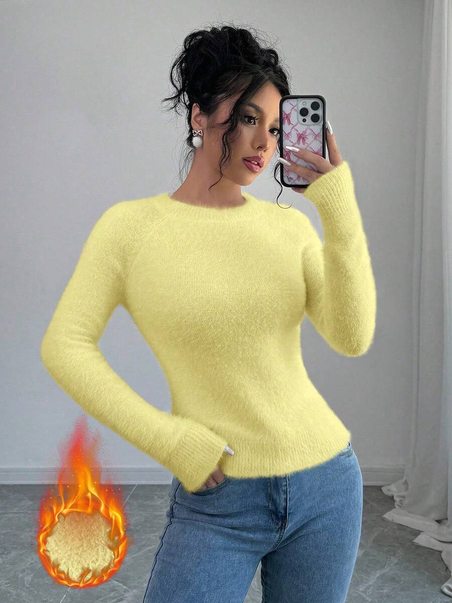 RosyDaze Plush Fitted Long Sleeve Sweater - Yellow - View 1