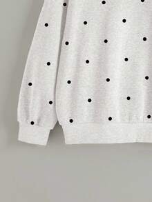 Resyla 秋季服装、✦、冬季外套、百搭时尚黑色波尔卡圆点印花女式长袖连帽运动衫 - 灰色 - 查看 3