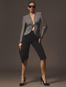 Hauture Blusa de mujer de unicolor con diseño retorcido, de moda y sexy - Gris Oscuro - Ver 5