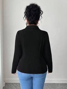Elenzga Plus Size Fashionable Versatile Casual Solid Color Jacket - Black - View 2