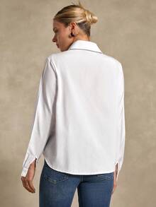 Bóhologie Women's Casual Long Sleeve Button-Up Blouse, Versatile Everyday Wear - White - View 2