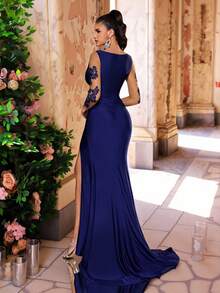 Glamrae 女士礼服和晚礼服，秋季连衣裙 - 藏蓝色 - 查看 7