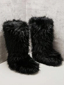 SHUZIA 女士温暖舒适的毛茸茸冬靴 - 黑色 - 查看 7