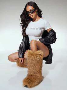 SHUZIA 女士温暖舒适的毛茸茸冬靴 - 紫紅色 - 查看 5