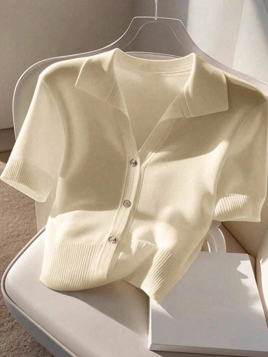 Franclia Áo len cổ polo mềm mại phong cách Hàn Quốc mới, dễ mặc và đi làm, phù hợp cho mùa hè dành cho nữ - Màu be - Xem 1