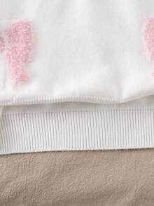 SHEIN Vintaside Kids 女童厚款粉色蝴蝶结圆领白色套头毛衣，休闲可爱，适合叠穿，也适合秋冬季节、圣诞节、万圣节等派对场合。 - 白色 - 查看 3