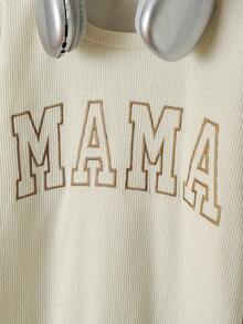 Tween Girl Letter Embroidery Crew Neck Long Sleeve Pullover Sweatshirt - Apricot - View 3