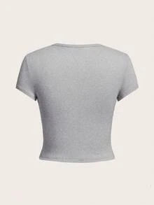 SHEIN EZwear 4pcs/Set Solid Color Cropped Round Neck Short Sleeve Fitted Women T-Shirt, Suitable For Summer - Multicolor - View 2