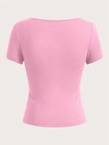 SHEIN EZwear 3pcs Women's Square Neck Short Sleeve Cropped Casual Fitted T-Shirts, Suitable For Summer