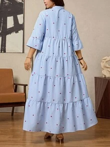 Zelara 大码女装秋冬连衣裙女万圣节服装秋季白蓝条纹V领七分袖宽松长裙 - 彩色 - 查看 2