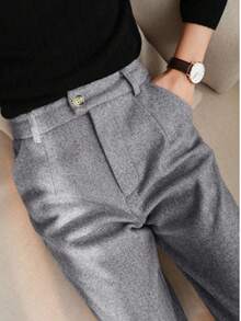 女士休闲通勤百搭纯色长裤 - 灰色 - 查看 3