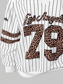 Sparklyn 2件套青少年女孩休闲宽松长袖上衣和豹纹裤套装 - 軍綠色 - 查看 3