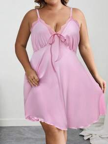 SHEIN CURVE+ Curve 大码/秋装/秋季女装/女冬装/冬装大码女式黑色蕾丝拼领吊带裙 - 粉色 - 查看 4