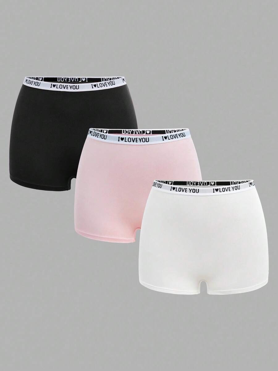 3pcs/Pack Dozemod Kids Teen Girls' Minimalist Comfortable Letter Graphic Elastic Waist Briefs - Multicolor - View 1