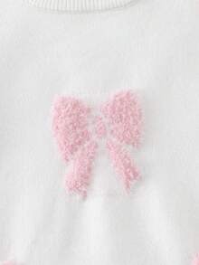 SHEIN Vintaside Kids 女童厚款粉色蝴蝶结圆领白色套头毛衣，休闲可爱，适合叠穿，也适合秋冬季节、圣诞节、万圣节等派对场合。 - 白色 - 查看 7