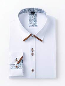 Calvornis 长袖衬衫，领口和袖口采用撞色设计，内领防污，时尚休闲，适合假期、复古风格、秋季 - 白色 - 查看 1