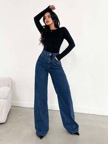 EURMUSE QUẦN JEAN XANH DƯƠNG CỠ CAO CHÂN RỘNG VÁY DÀI - 716 GR - Màu xanh hải quân - Xem 6