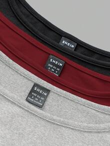 SHEIN EZwear Set de 3 camisetas de manga larga de cuello ancho y ajustadas de estilo casual para mujer, adecuadas para otoño/invierno - Multicolor - Ver 9