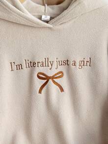 少女卡其色休闲甜美宽松大码爱心刺绣卫衣秋冬格兰诺拉女孩服装蝴蝶结卫衣女孩卫衣女孩服装秋季可爱卫衣 - 卡其色 - 查看 4