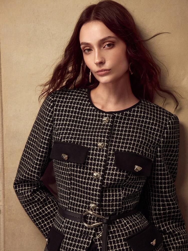 WOMEN'S ASYMMETRIC METAL BUTTON LONG SLEEVE COAT