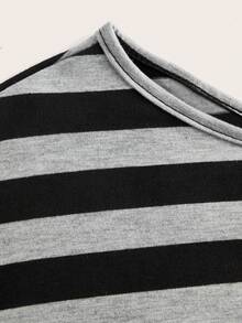 SHEIN EZwear 休闲简约复古街头风格黑灰条纹针织单肩 T 恤，适合秋冬季，适合复古、性感、可爱、Y2K、椰子女孩、波西米亚风、嬉皮士风格、音乐节 - 彩色 - 查看 4